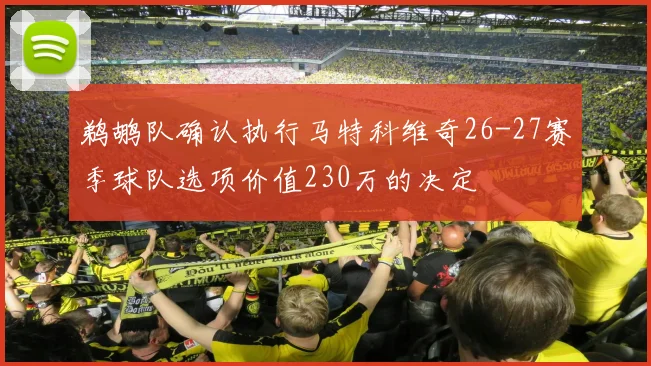 鹈鹕队确认执行马特科维奇26-27赛季球队选项价值230万的决定